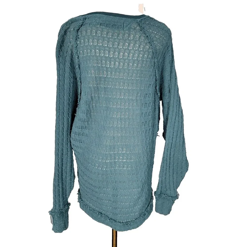 Free People We The Free Thien's Hacci Long Sleeve Sweater Teal Green Knit Y2K XS